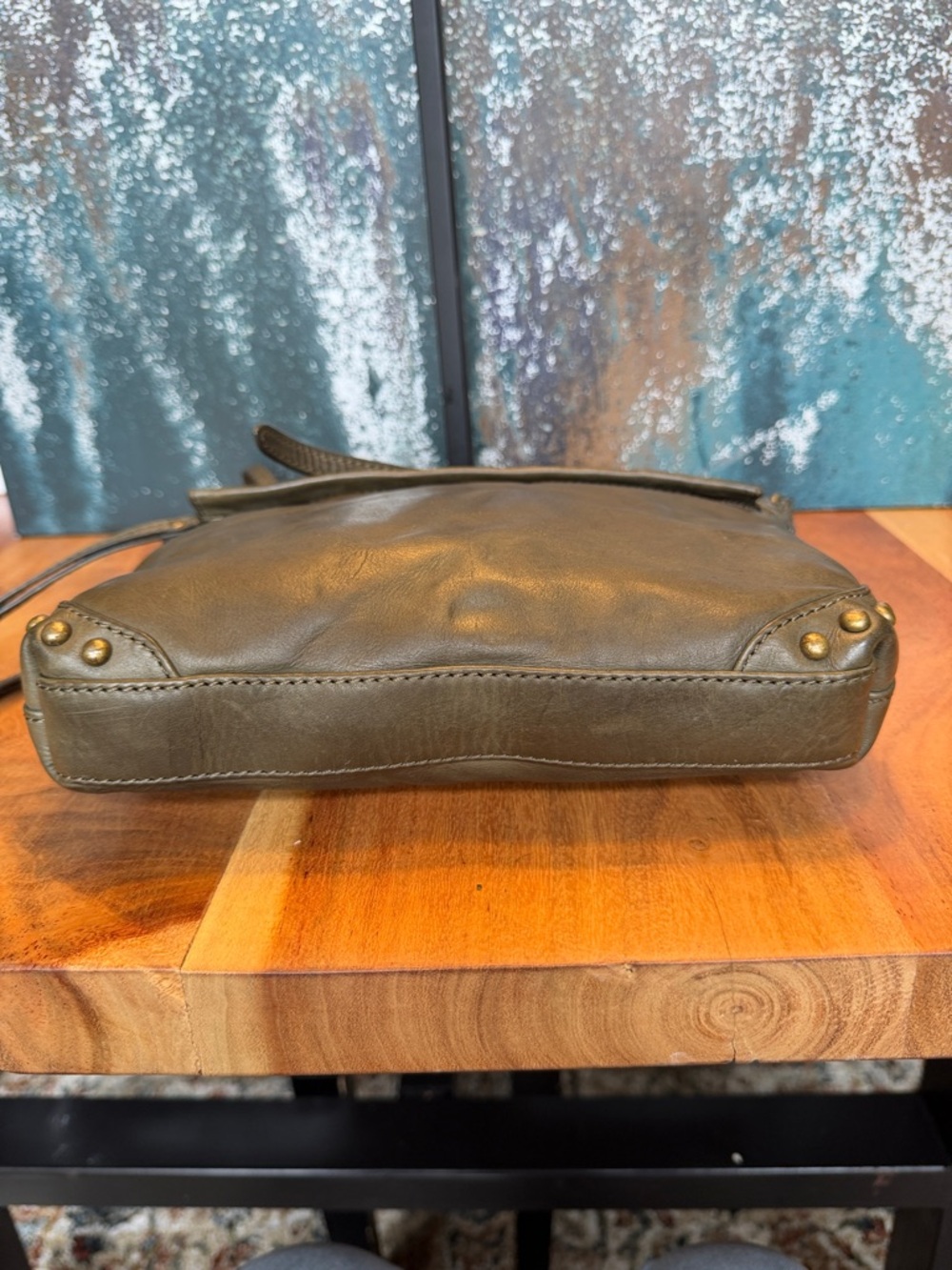 Frye Minimalist Olive Green Leather Studded Crossbody Bag 2010s (GUC) - Picture 8 of 17